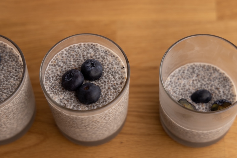 Three glasses of chia pudding