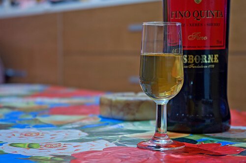 A glass of sherry wine