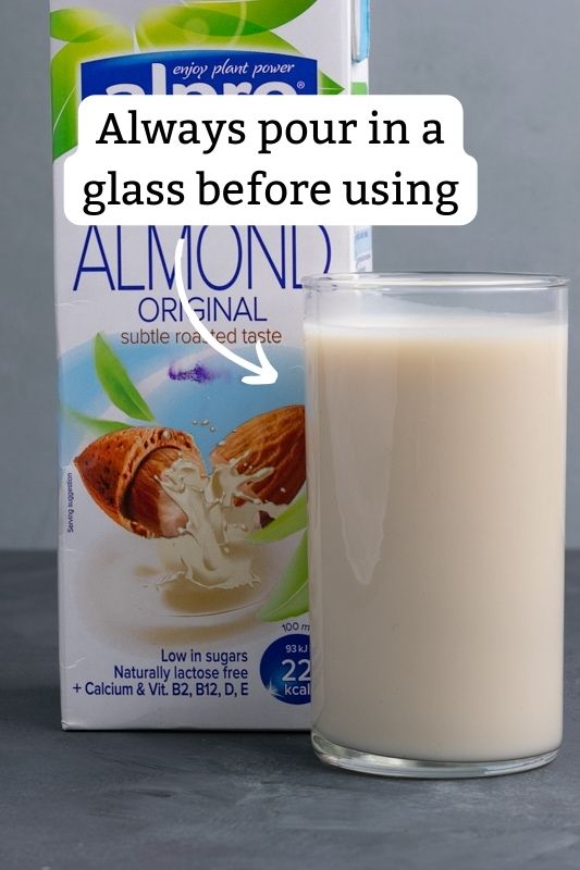 Almond milk: pour in a glass before use