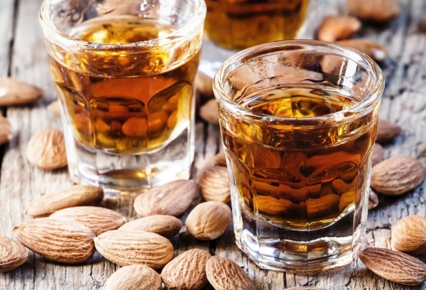 Amaretto liqueur with dry almonds