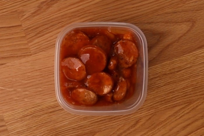 Baked beans in a container
