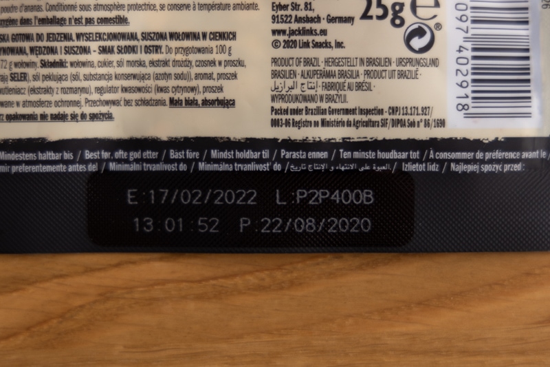 Beef jerky date on label