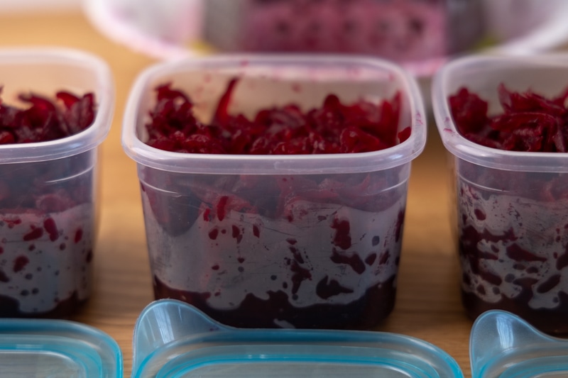 Beet salad in containers