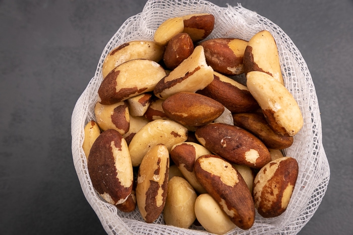 Brazil nuts in a mesh bag