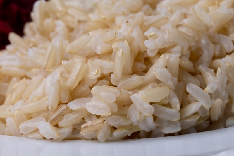 Cooked brown rice closeup