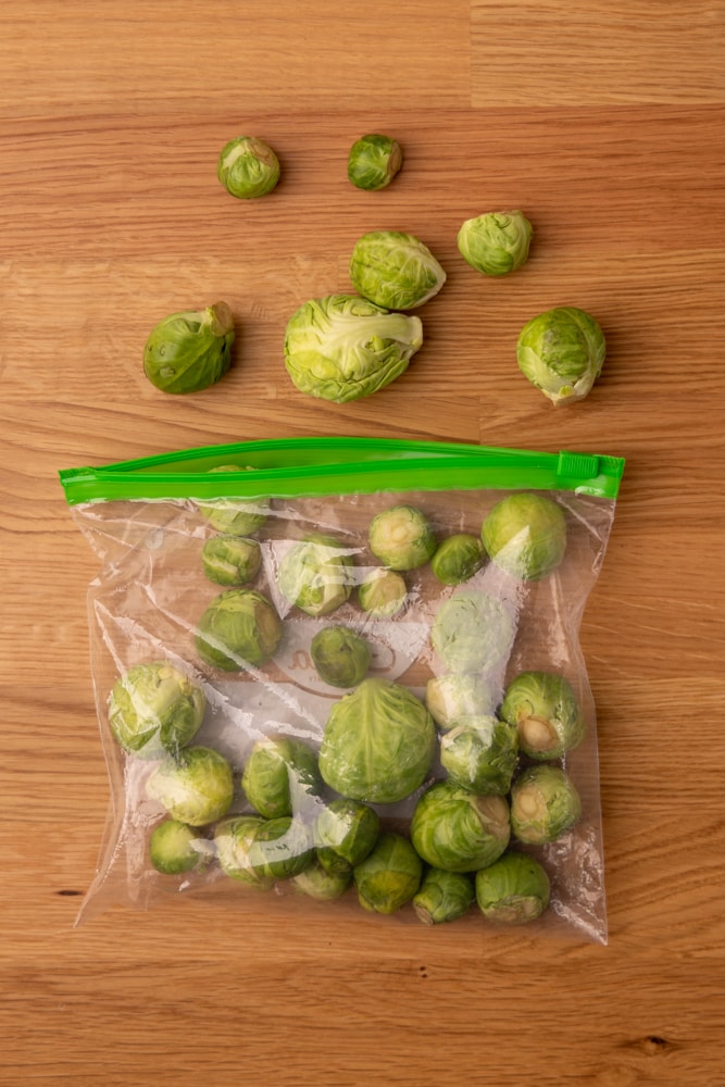 Brussels sprouts in a freezer bag