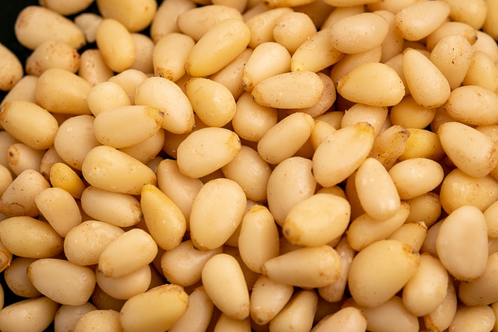 Bunch of pine nuts closeup