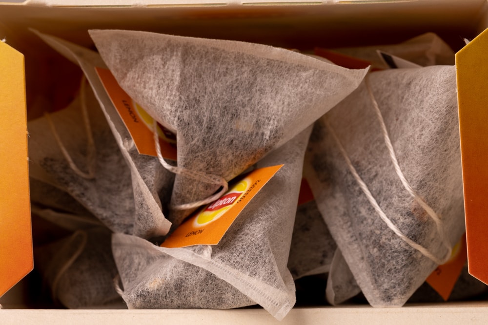 Bunch of pyramid shaped tea bags