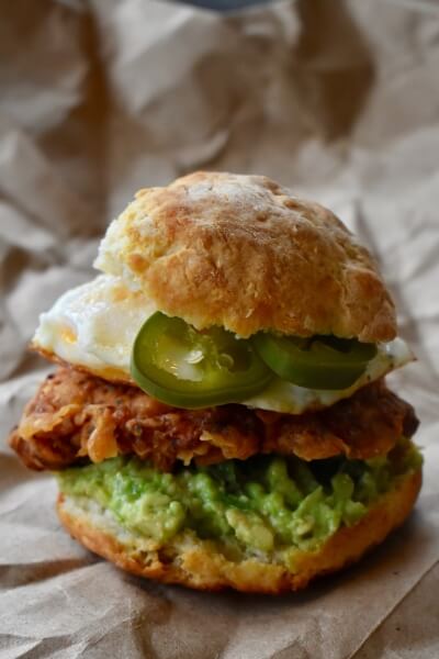Burger with guacamole and chicken