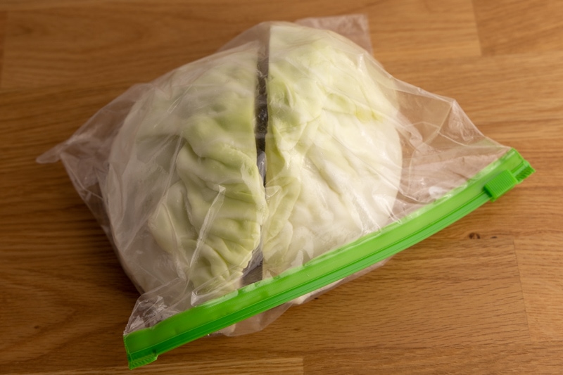 Cabbage half in a plastic bag