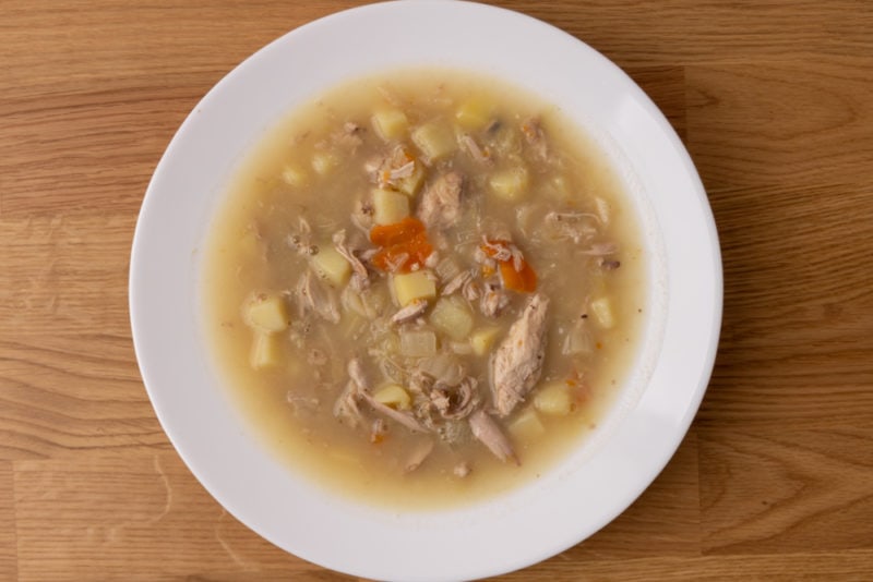 Cabbage soup with potatoes and chicken