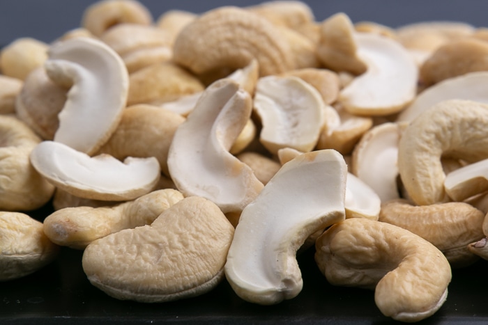 Cashews and halves closeup