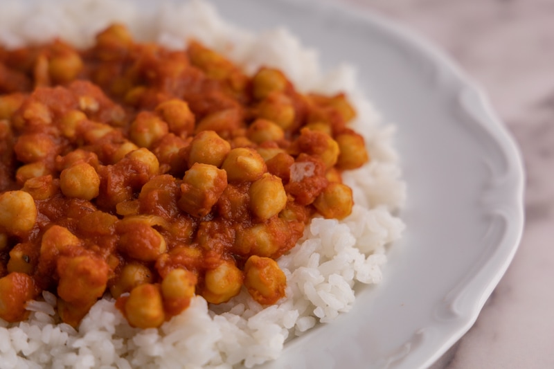 Chana masala over rice