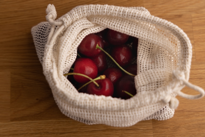 Cherries in a ventilated bag