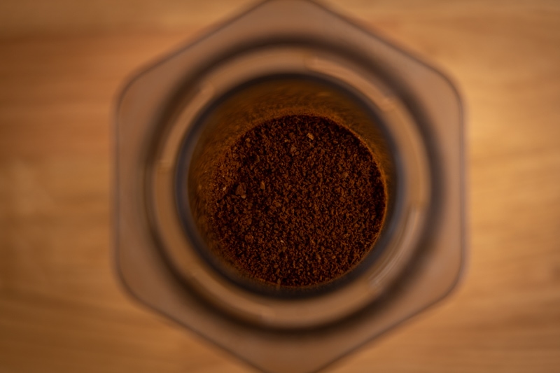 Coffee grounds ready for water