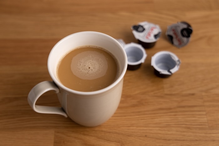 Coffee whitened with half and half