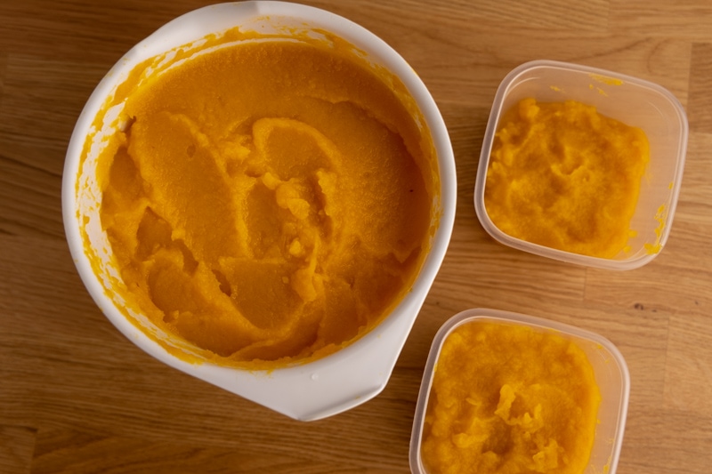 Containers with pumpkin puree