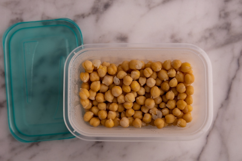 Cooked chickpeas in an airtight container