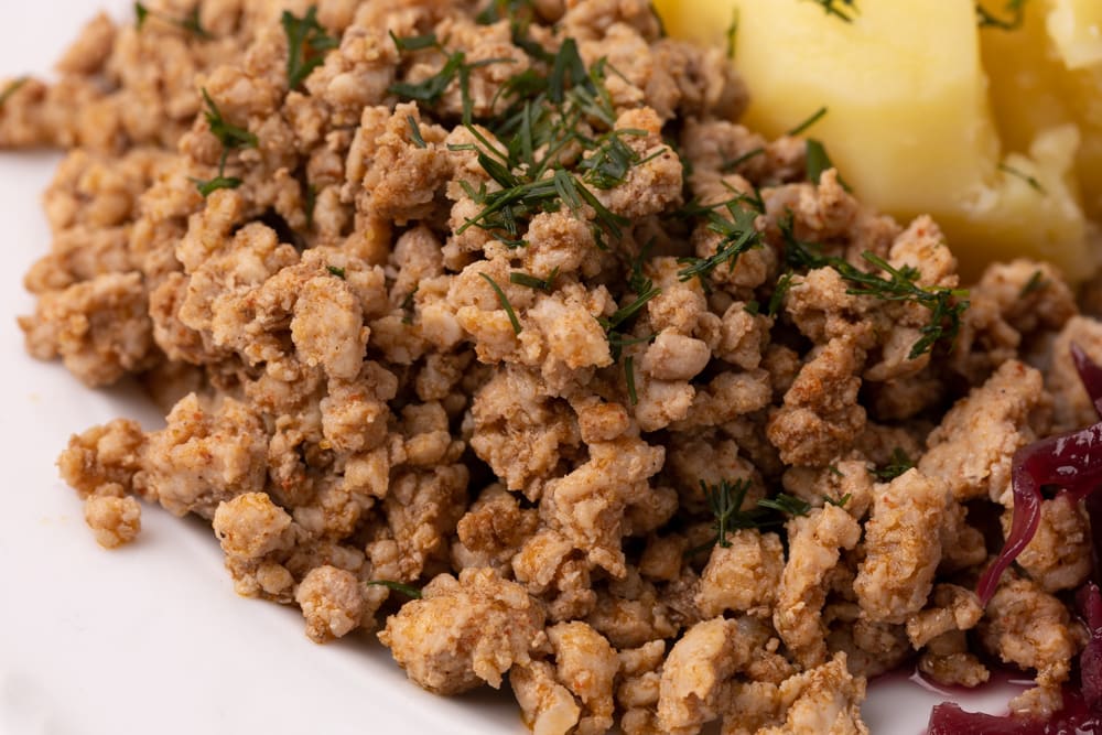 Cooked ground pork closeup