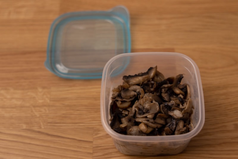 Cooked mushrooms in airtight container
