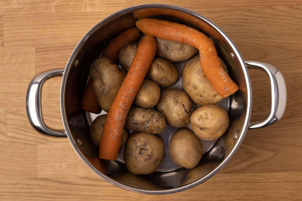 Cooked potatoes and carrots a for salad