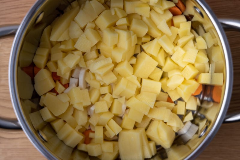 Soup prep: cubed potatoes