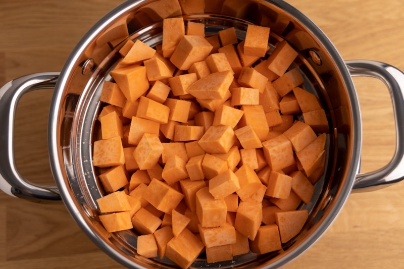 Cubed sweet potato before cooking