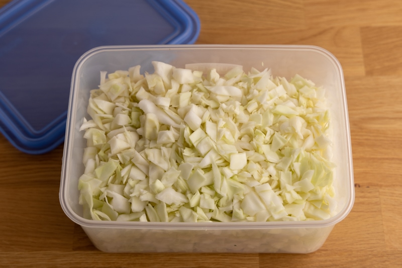Cut cabbage in a plastic container