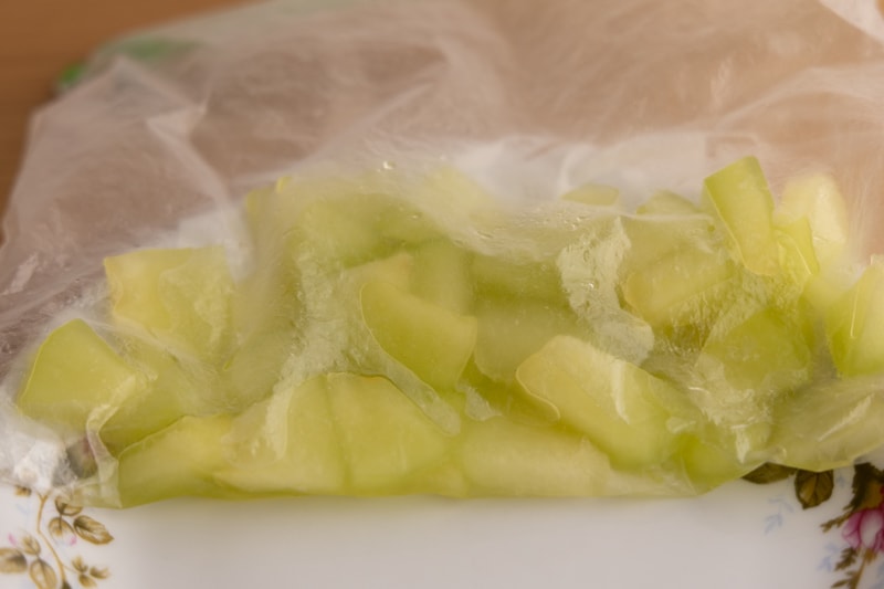 Defrosted honeydew chunks