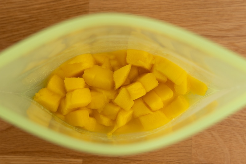 Defrosted mango chunks