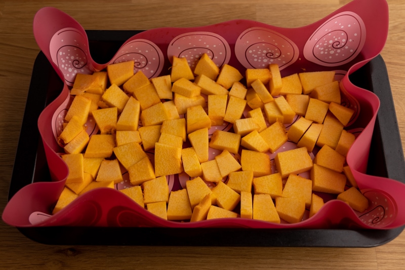Diced pumpkin before freezing