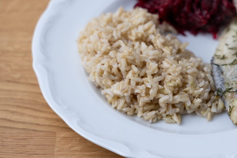 Dinner with brown rice and fish