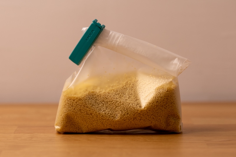 Dry couscous sealed with bag clips