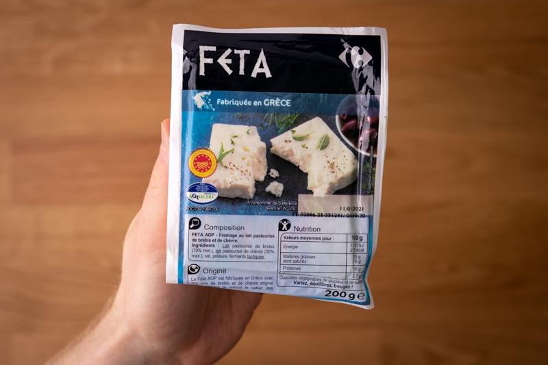 Feta block in hand