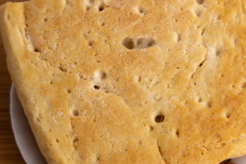 Focaccia bread before defrosting