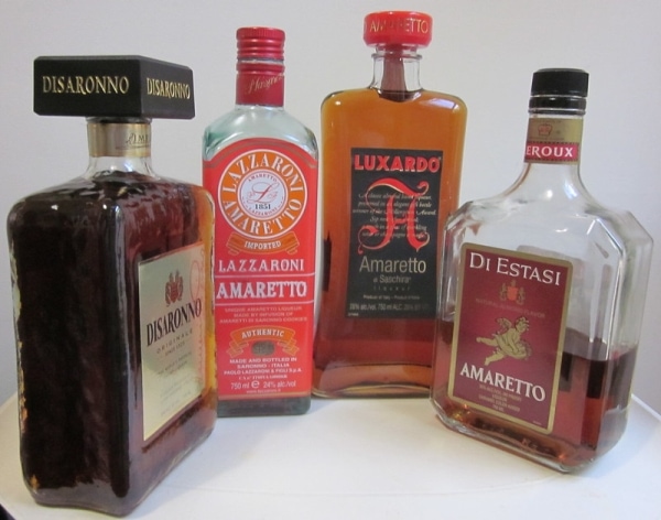 Four bottles of various amaretto brands