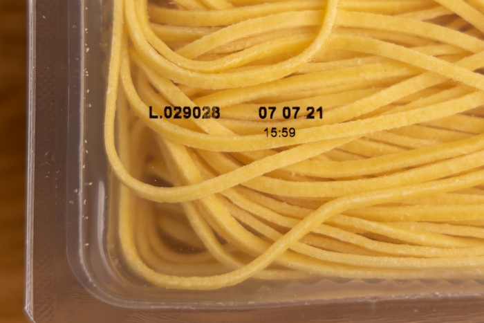 Fresh pasta date on label