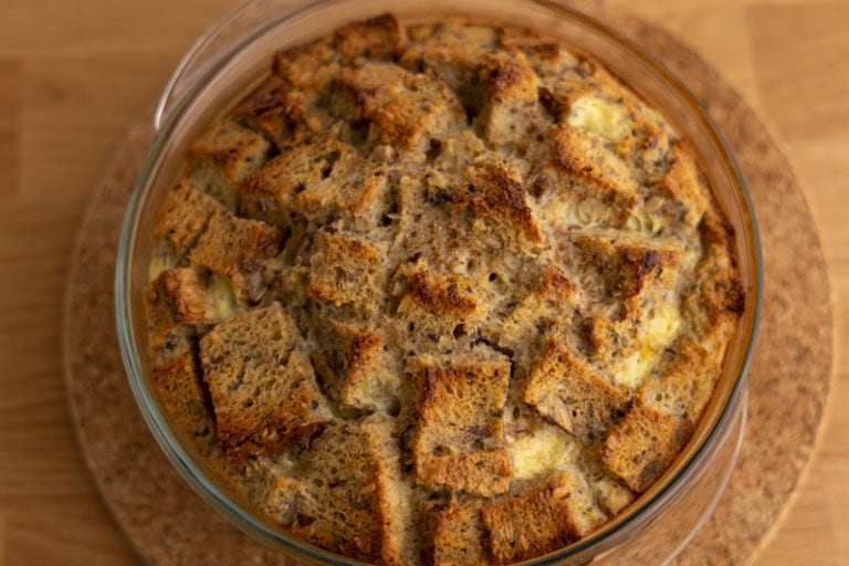 Freshly baked bread pudding