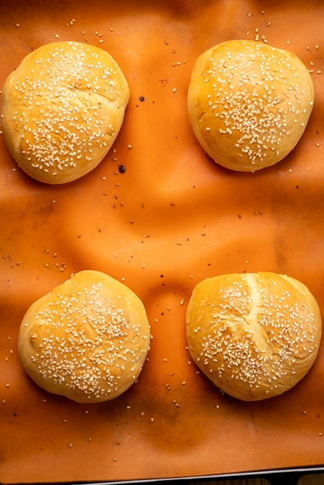 Freshly baked hamburger buns