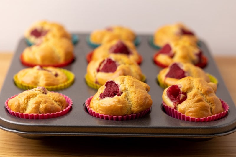 Freshly baked raspberry muffins