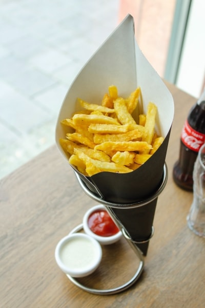 French fries with ketchup and mayo