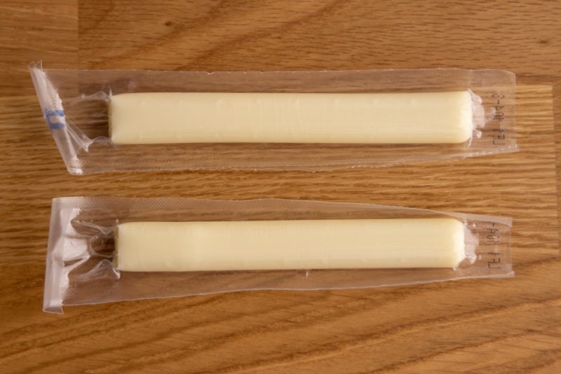Frozen (top) and fresh string cheese