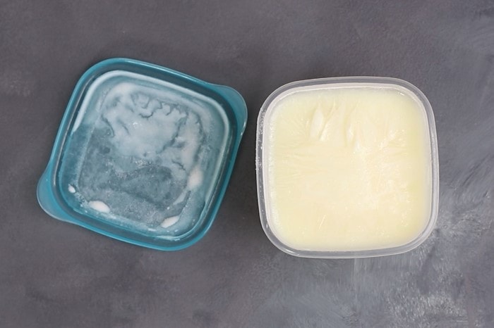 Frozen buttermilk in a container