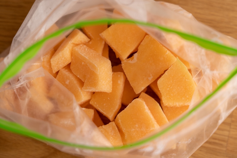 Frozen cantaloupe in a bag