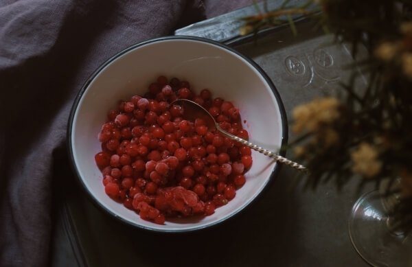 Frozen cranberries in a bowl