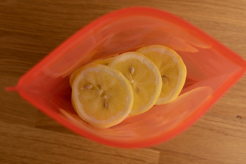 Frozen lemon slices in a bag