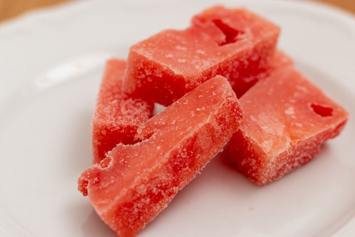 Frozen watermelon pieces