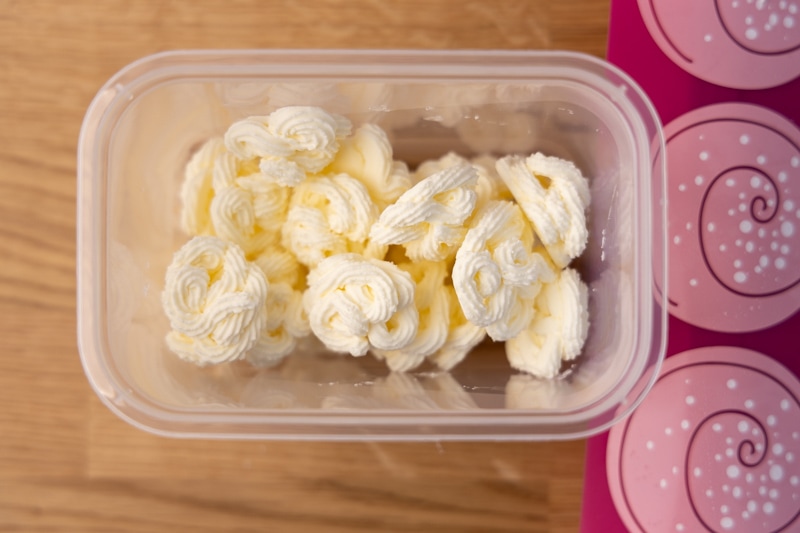 Frozen whipped cream in a container