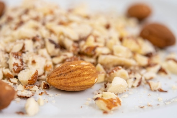 Grated almonds on a plate