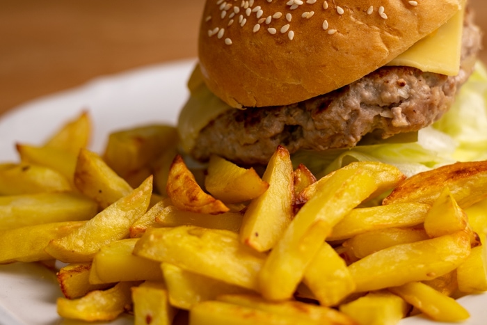 Hamburger and fries